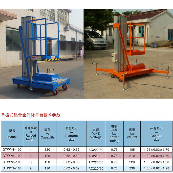 單桅柱鋁合金升降機(jī)資料